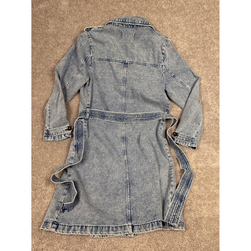Stoosh Vintage Denim Double Breasted Trench Coat Med Wash Blue V14993 NWT M - Picture 7 of 8